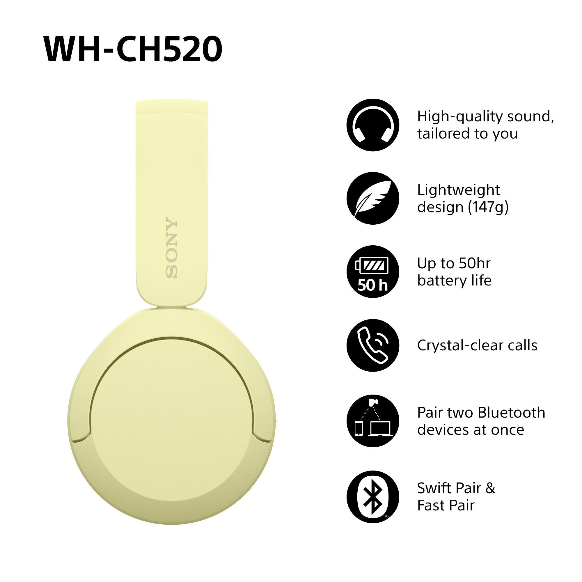 WH-CH520 Wireless Headphones with Microphone